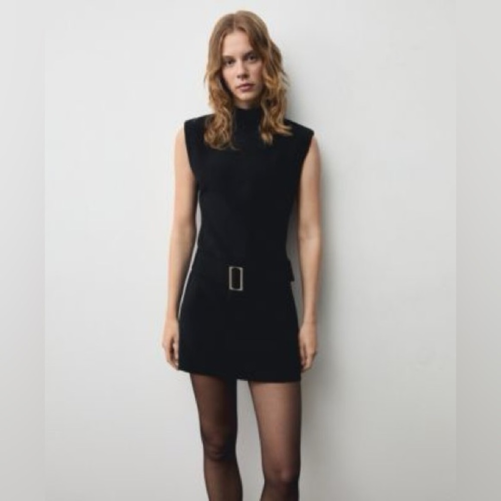Mango Black Sleeveless Mini Dress with Belt - Picture 2 of 7